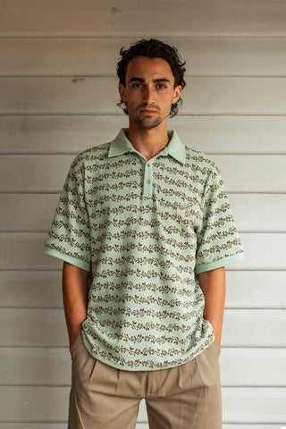 Parklands Waffle Polo - Eucalyptus Stripe